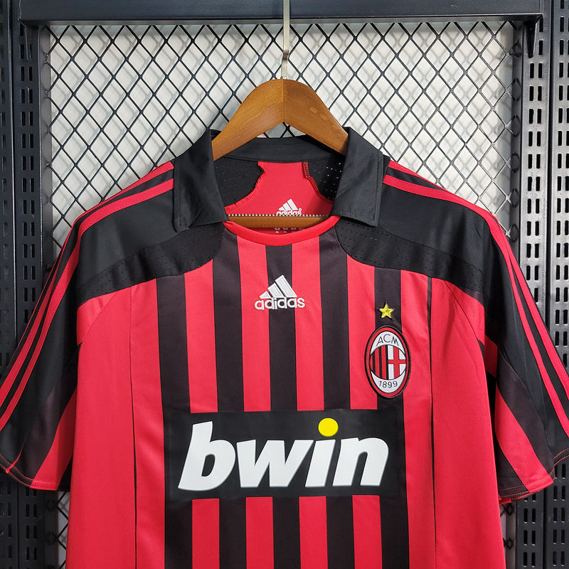 CAMISOLA RETRÔ DO MILAN 07/08 VERMELHO E PRETO